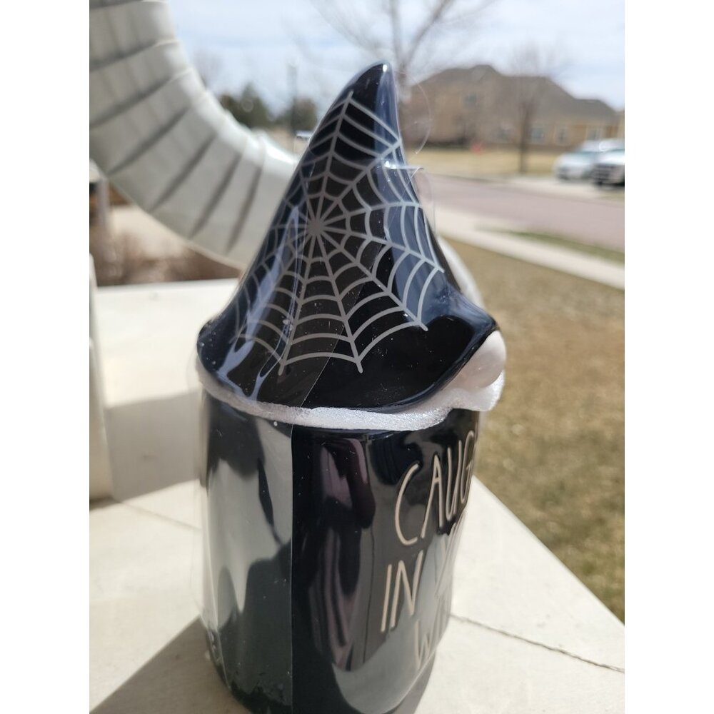 Rae Dunn Caught In Your Web Coffee Tea Mug With Witch Hat Lid New Halloween Goth - Picture 4 of 7